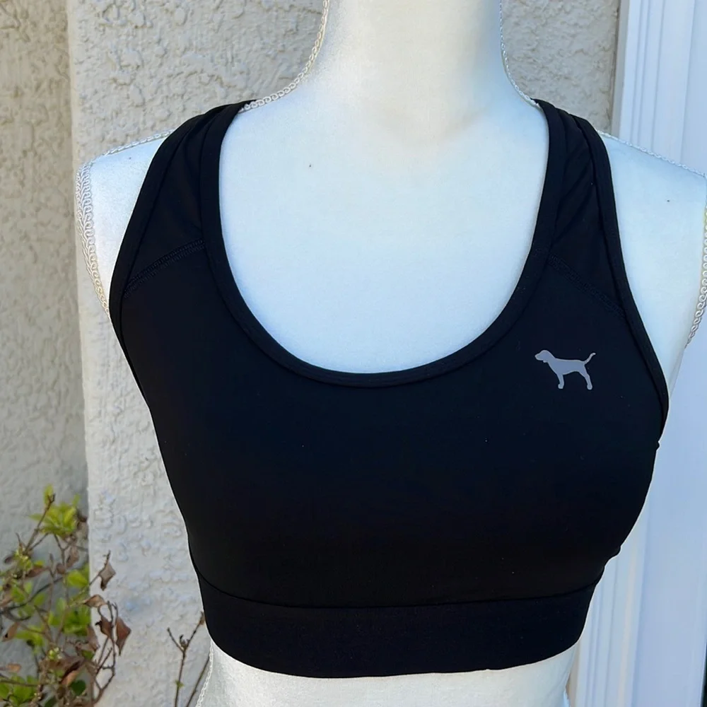 💚Victoria's Secret PINK Ultimate Unlined Mesh Racerback Black Sports Bra M